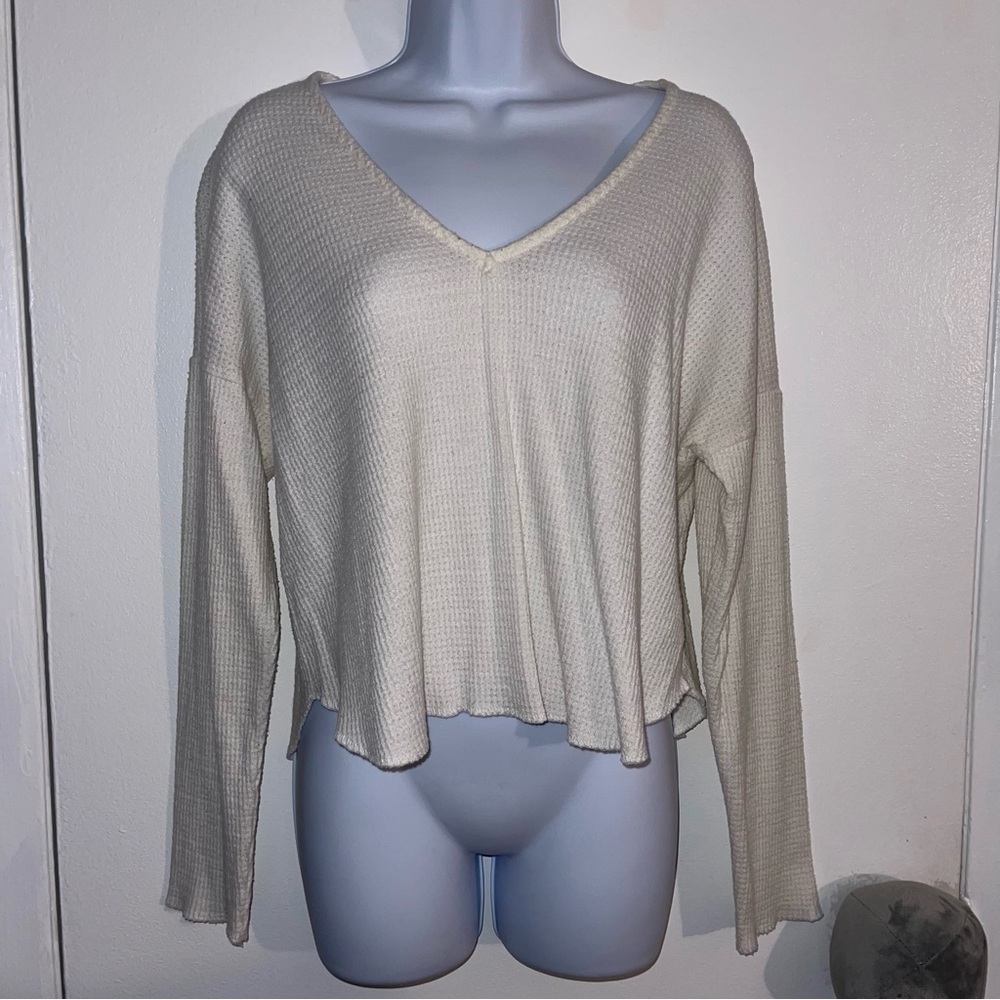 White V Neck Long Sleeve Top